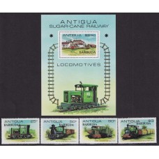 BARBUDA SERIE COMPLETA + HOJA BLOQUE ESTAMPILLAS NUEVAS MINT TRENES